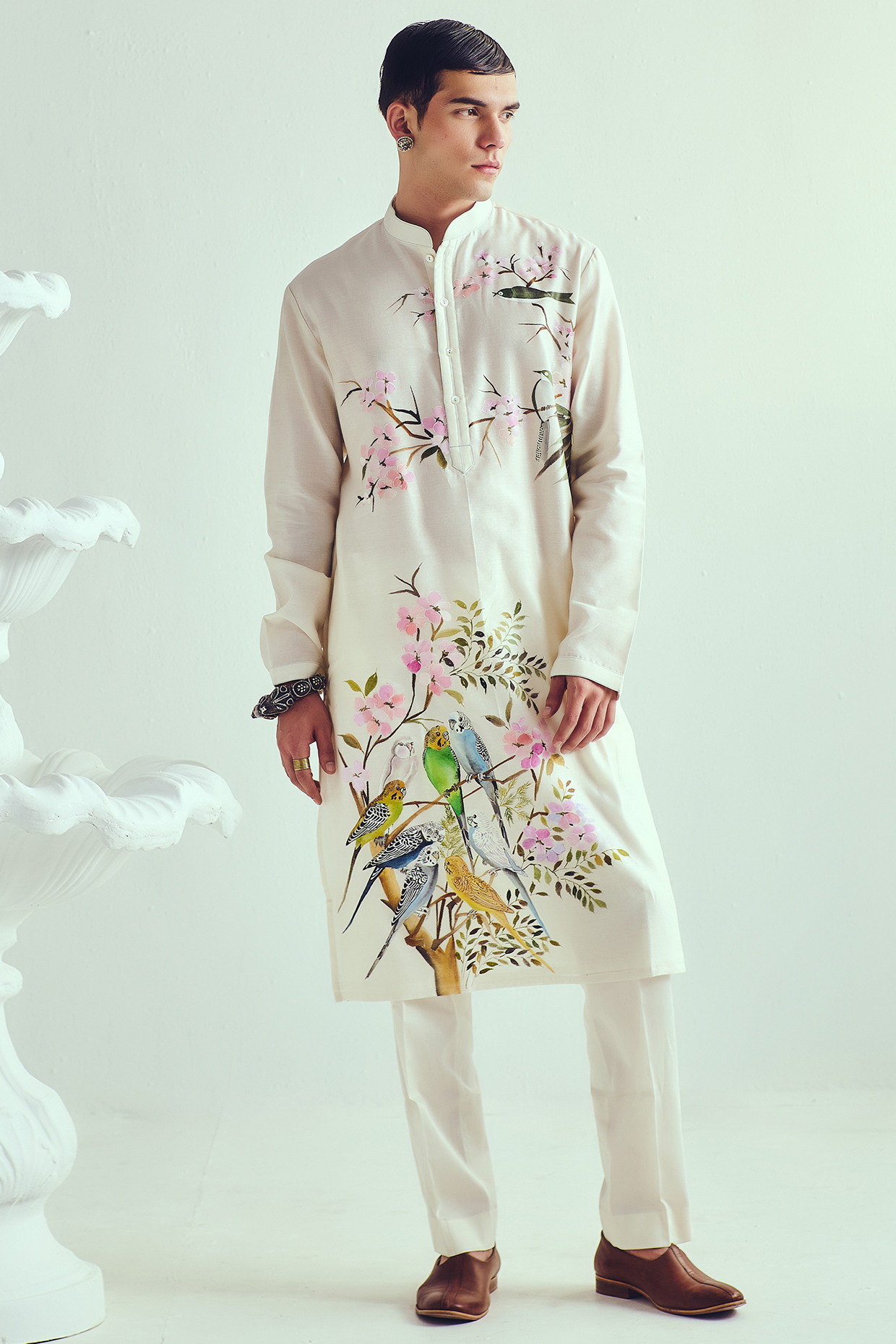Ivory Chanderi Handpainted Handloom Kurta Set by WABI SABI