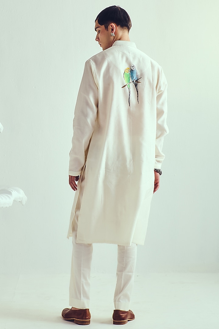Ivory Chanderi Handpainted Handloom Kurta Set by Wabi Sabi Men at Pernia's Pop Up Shop