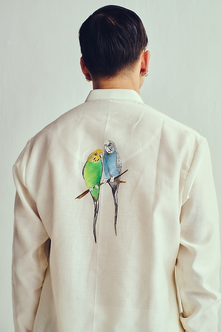 Ivory Chanderi Handpainted Handloom Kurta Set by Wabi Sabi Men at Pernia's Pop Up Shop