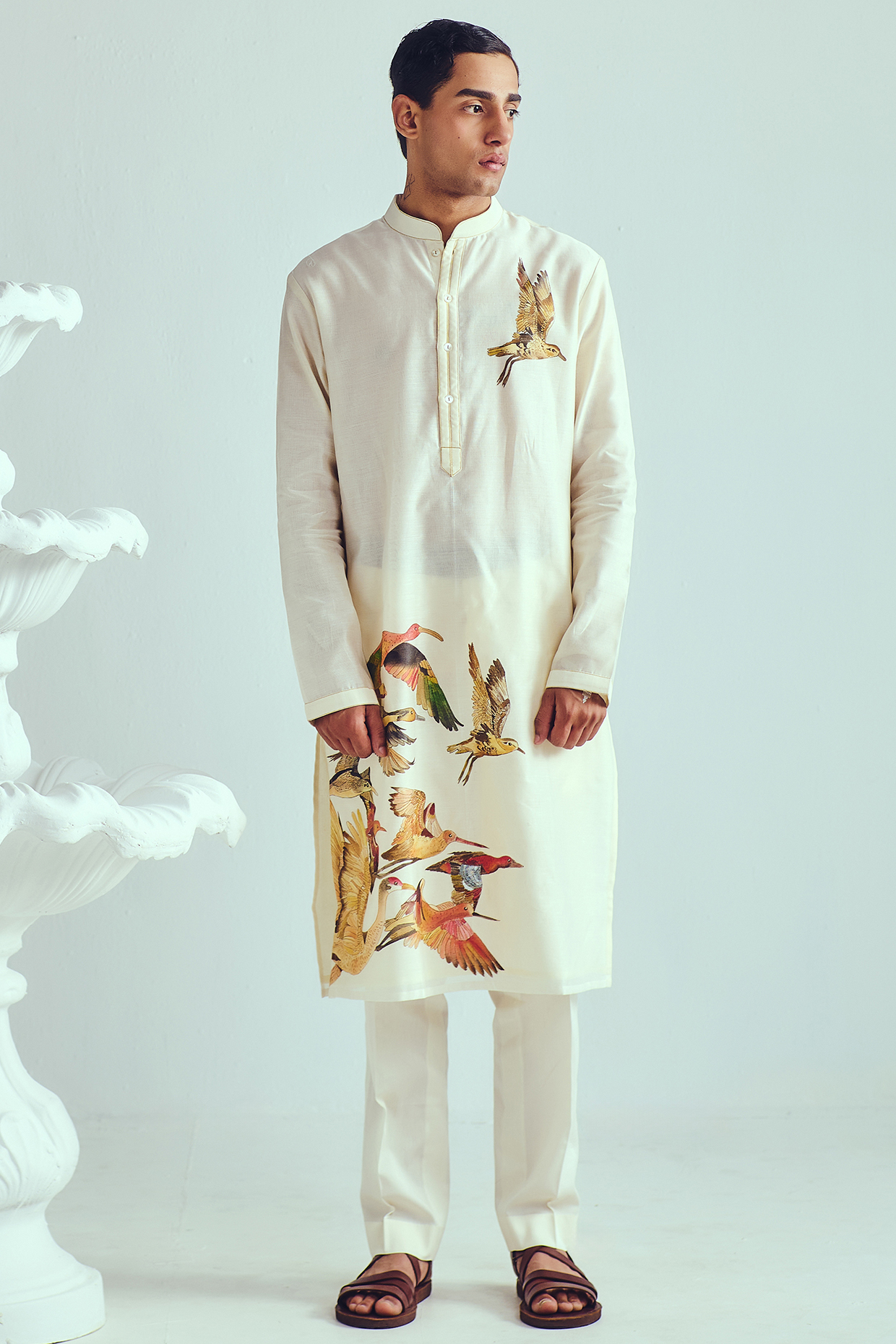 Ivory Chanderi Handpainted Handloom Kurta Set by WABI SABI