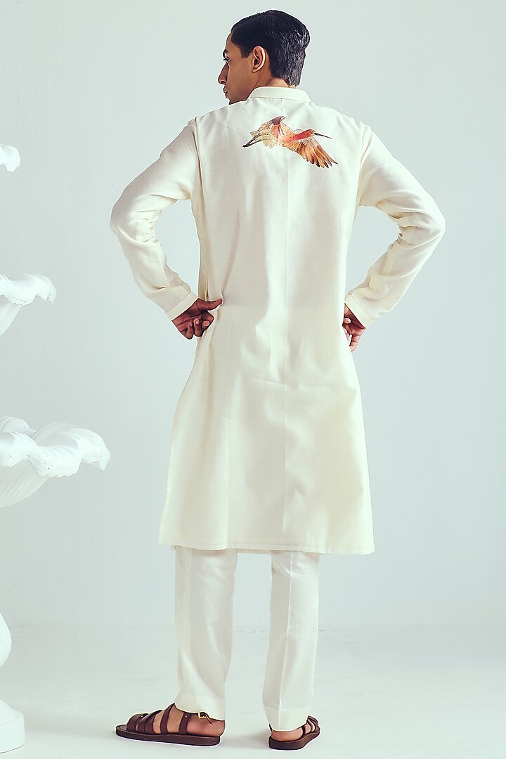 Ivory Chanderi Handpainted Handloom Kurta Set by Wabi Sabi Men at Pernia's Pop Up Shop