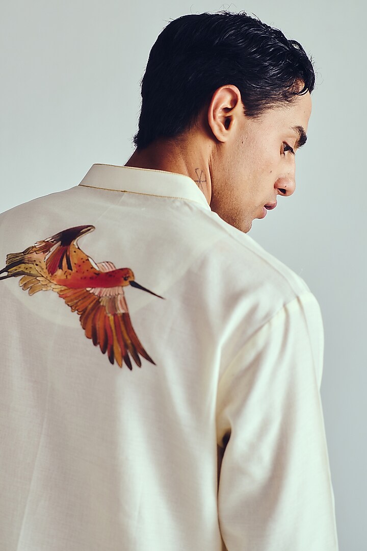 Ivory Chanderi Handpainted Handloom Kurta Set by Wabi Sabi Men at Pernia's Pop Up Shop