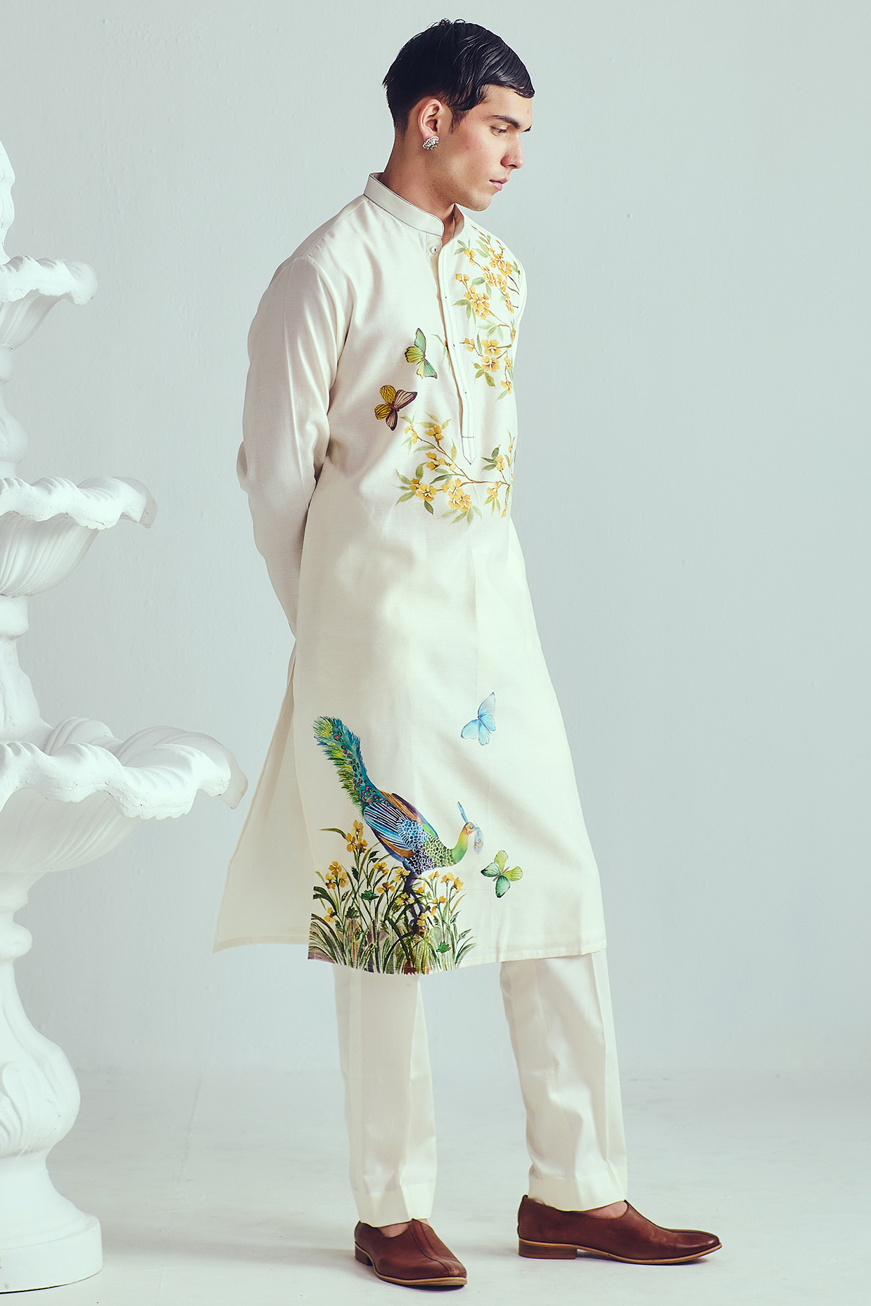 Ivory Chanderi Handpainted Handloom Kurta Set by WABI SABI