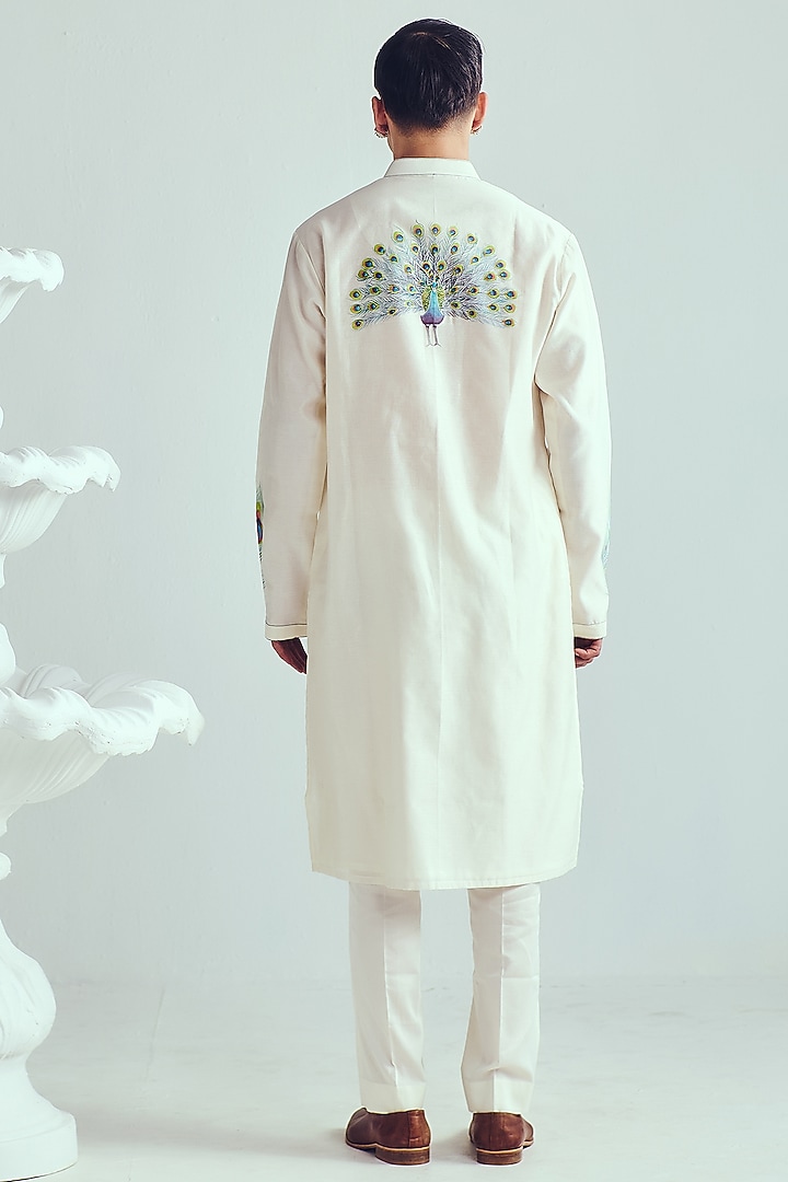 Ivory Chanderi Handpainted Handloom Kurta Set by Wabi Sabi Men at Pernia's Pop Up Shop