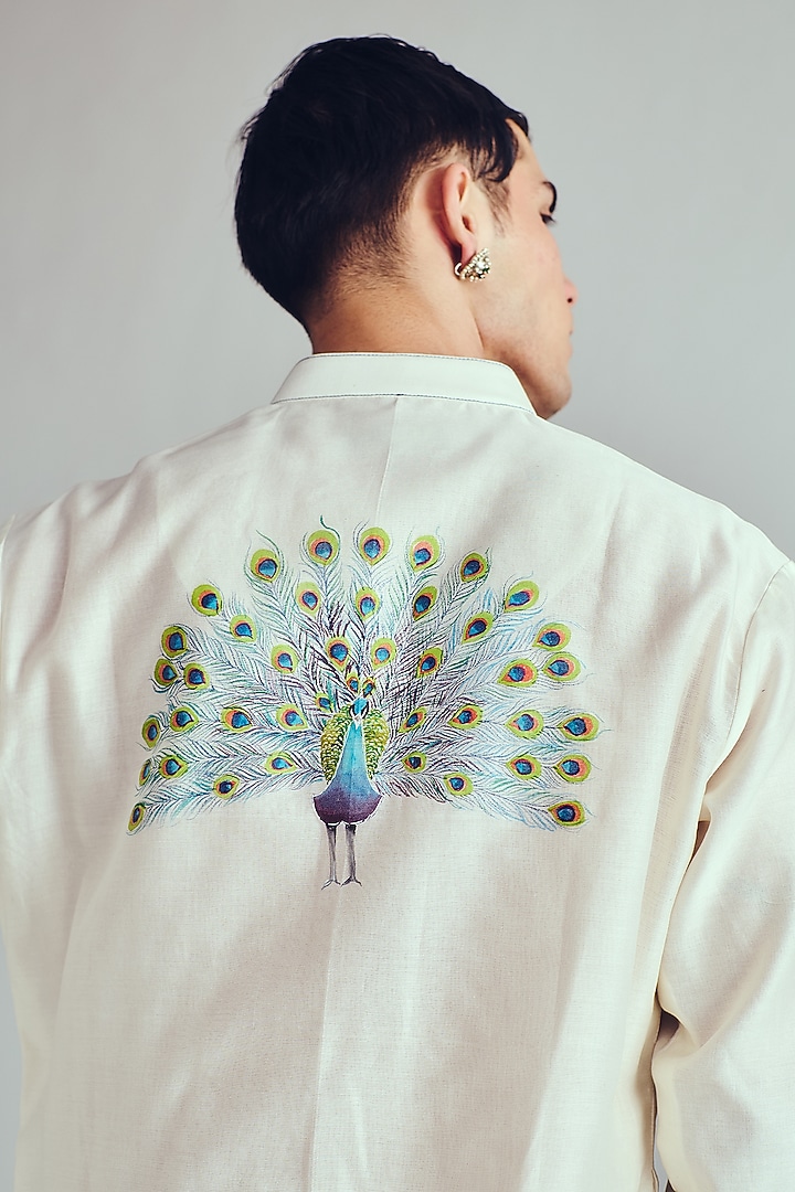 Ivory Chanderi Handpainted Handloom Kurta Set by Wabi Sabi Men at Pernia's Pop Up Shop