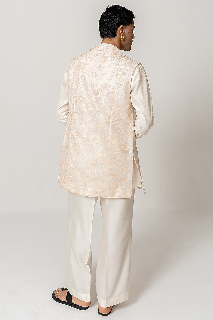 Ivory Organza Silk Aari Embroidered Jacket Set by Wabi Sabi Men at Pernia's Pop Up Shop