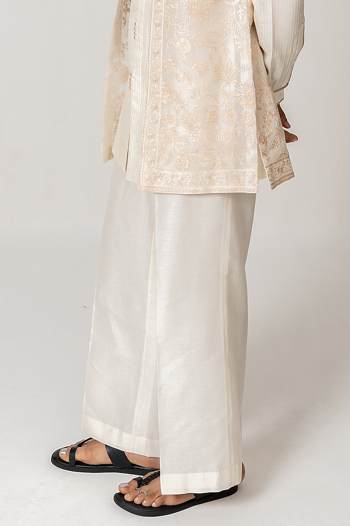 Ivory Organza Silk Aari Embroidered Jacket Set by Wabi Sabi Men at Pernia's Pop Up Shop