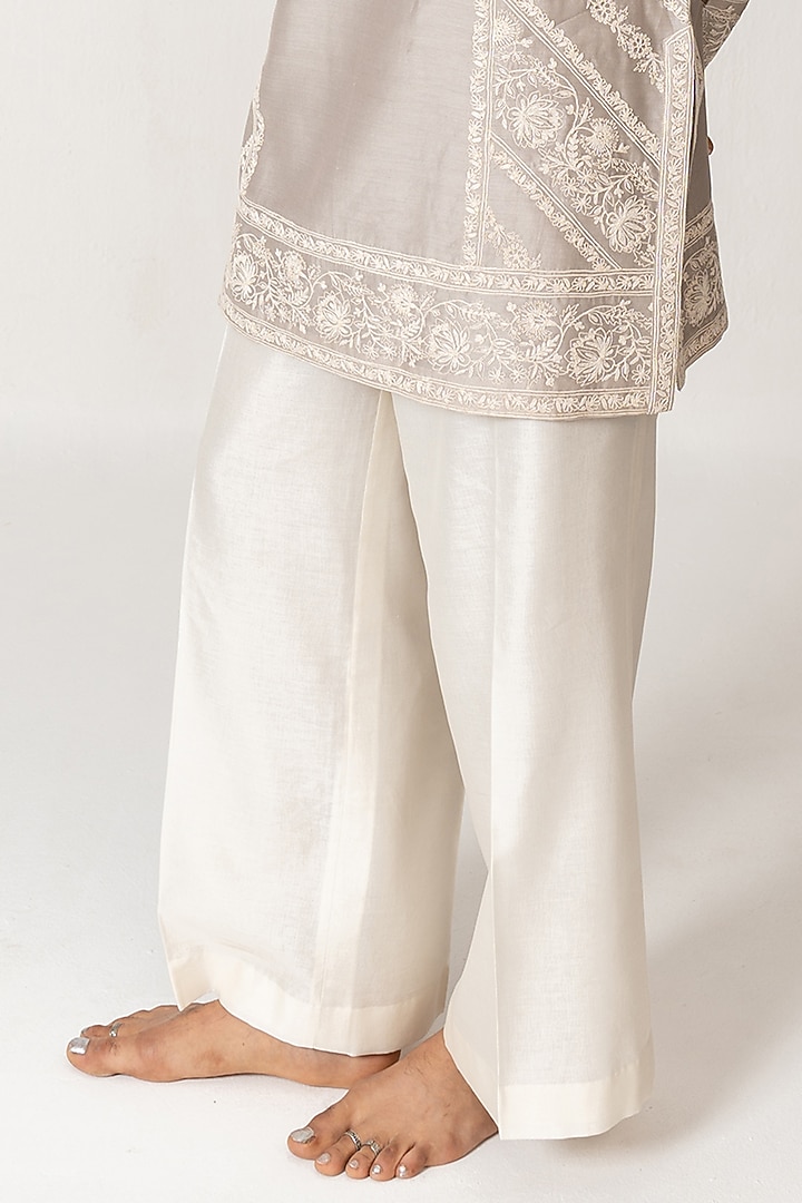 Dove Grey Chanderi Dori Embroidered Short Kurta Set by Wabi Sabi Men at Pernia's Pop Up Shop