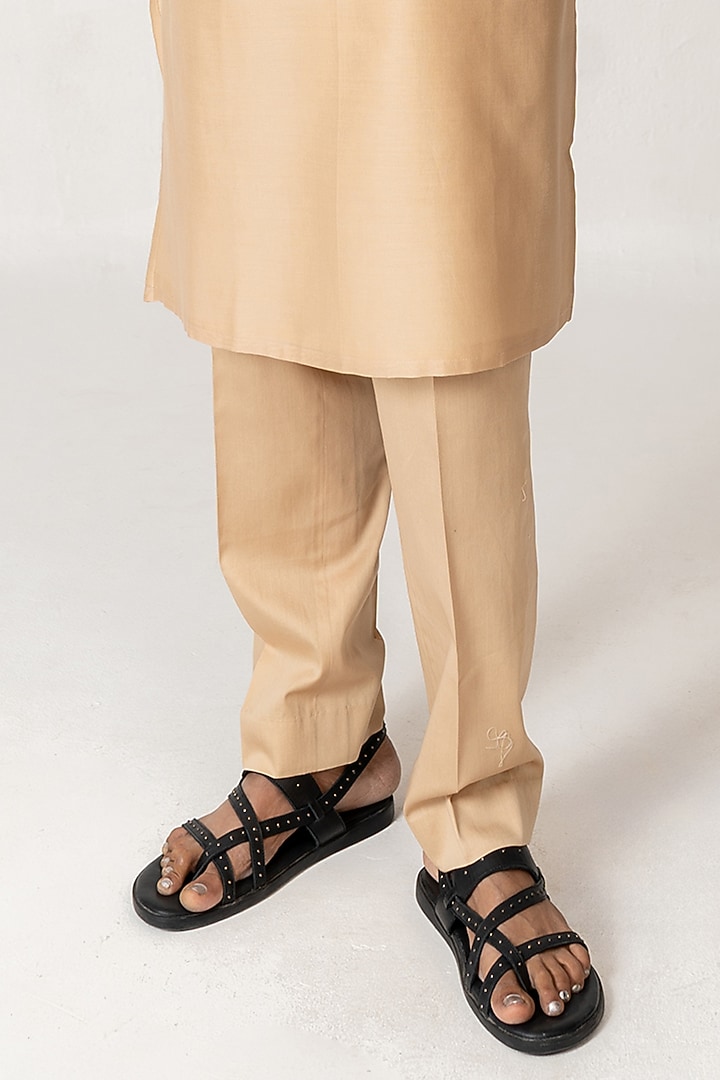 Honey Beige Chanderi Aari Embroidered Bundi Jacket Set by Wabi Sabi Men at Pernia's Pop Up Shop