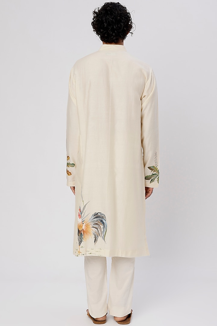 Ivory Chanderi Hand Painted Kurta Set by Wabi Sabi Men at Pernia's Pop Up Shop