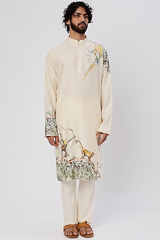 Ivory Chanderi Kurta Set by Wabi Sabi Men