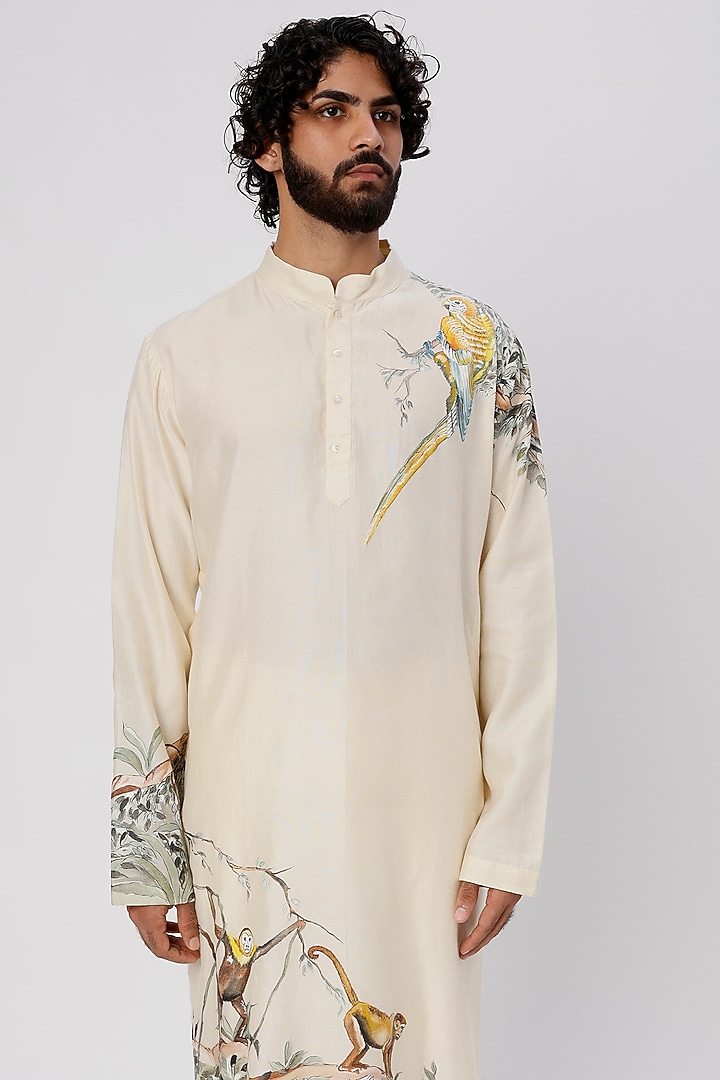 Ivory Chanderi Kurta Set by Wabi Sabi Men at Pernia's Pop Up Shop