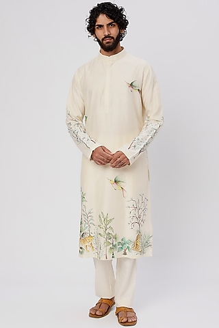 Ivory Chanderi Handloom Kurta Set by Wabi Sabi Men