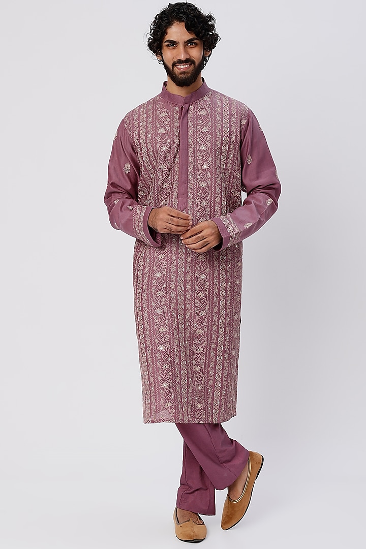 Grape Hand Embroidered Kurta Set by WABI SABI