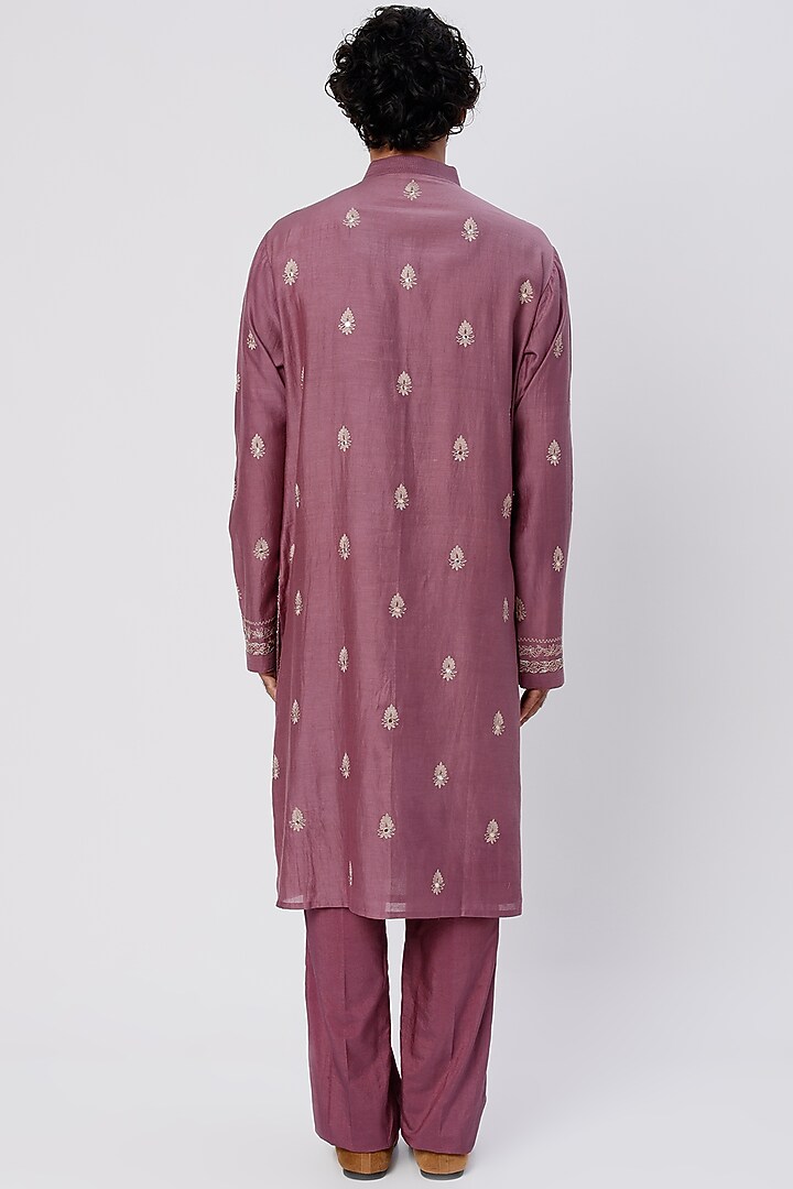 Grape Hand Embroidered Kurta Set by Wabi Sabi Men at Pernia's Pop Up Shop