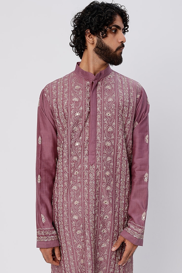 Grape Hand Embroidered Kurta Set by Wabi Sabi Men at Pernia's Pop Up Shop