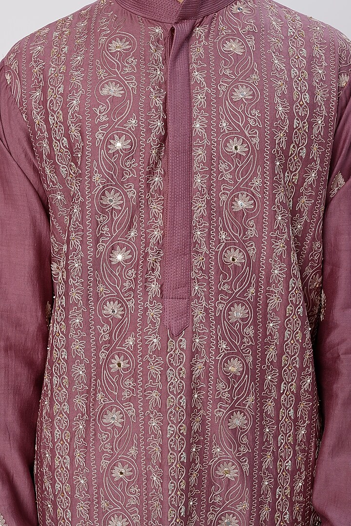 Grape Hand Embroidered Kurta Set by Wabi Sabi Men at Pernia's Pop Up Shop