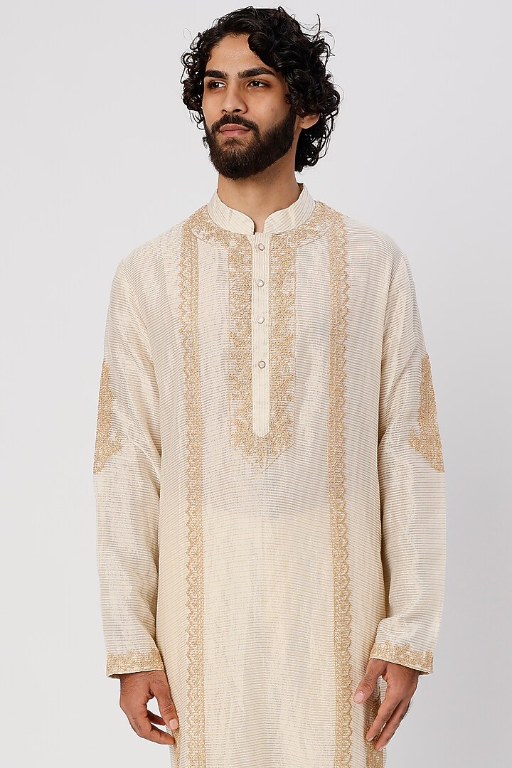 Ivory Dori Embroidered Kurta Set by Wabi Sabi Men at Pernia's Pop Up Shop