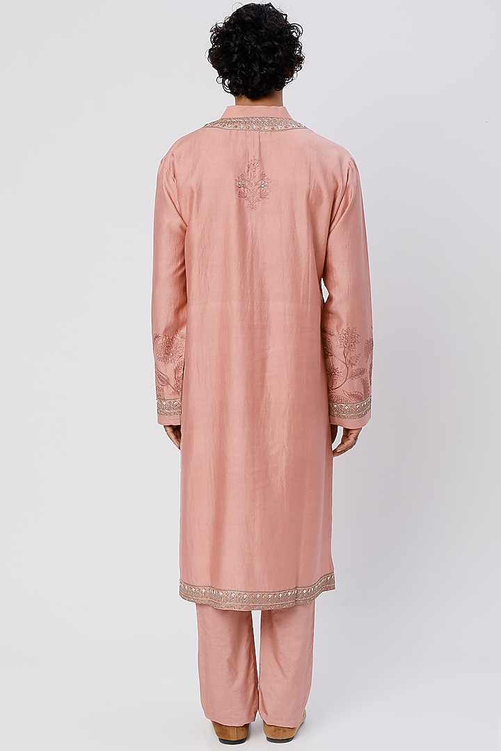 Old Rose Embroidered Kurta Set by Wabi Sabi Men at Pernia's Pop Up Shop