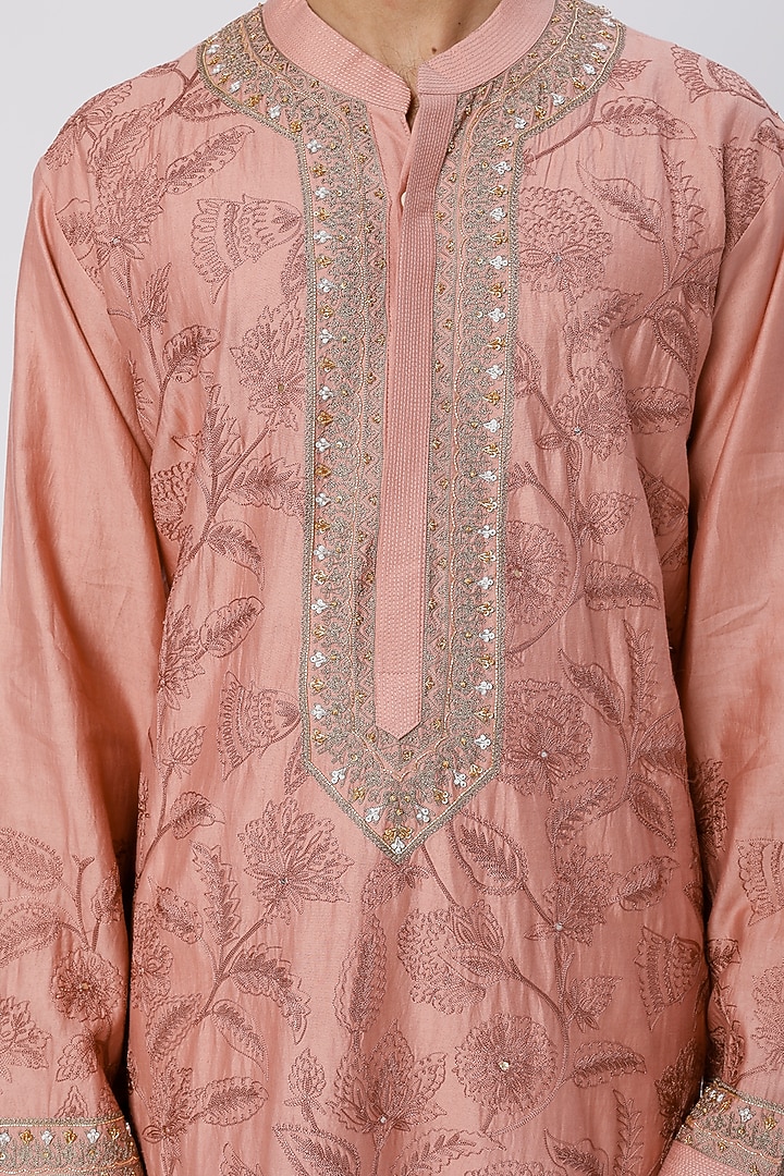 Old Rose Embroidered Kurta Set by Wabi Sabi Men at Pernia's Pop Up Shop