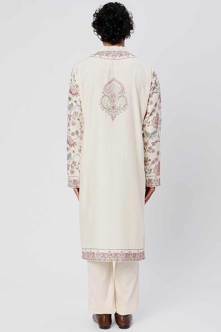 Ivory Hand Embroidered Kurta Set by Wabi Sabi Men at Pernia's Pop Up Shop