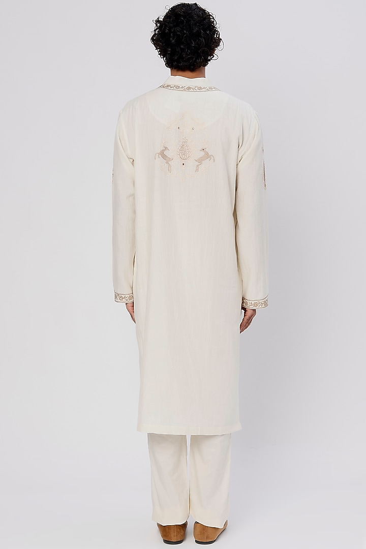 Ivory Chanderi Embroidered Kurta Set by Wabi Sabi Men at Pernia's Pop Up Shop