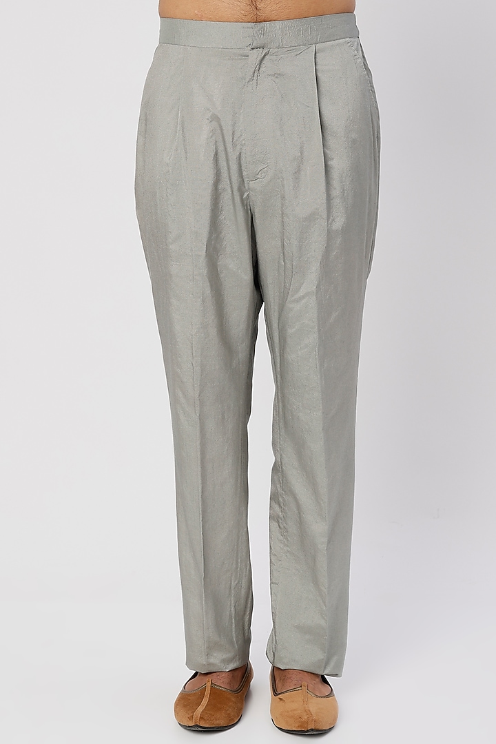 Grey Chanderi Handloom Dori Embroidered Kurta Set by Wabi Sabi Men at Pernia's Pop Up Shop