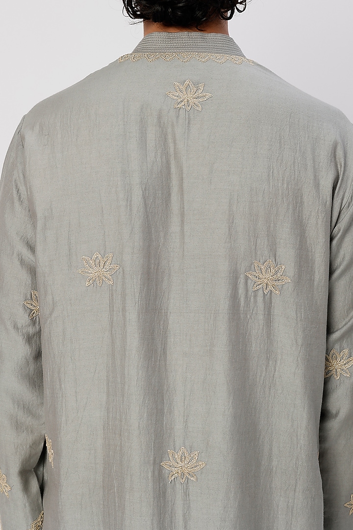 Grey Chanderi Handloom Dori Embroidered Kurta Set by Wabi Sabi Men at Pernia's Pop Up Shop
