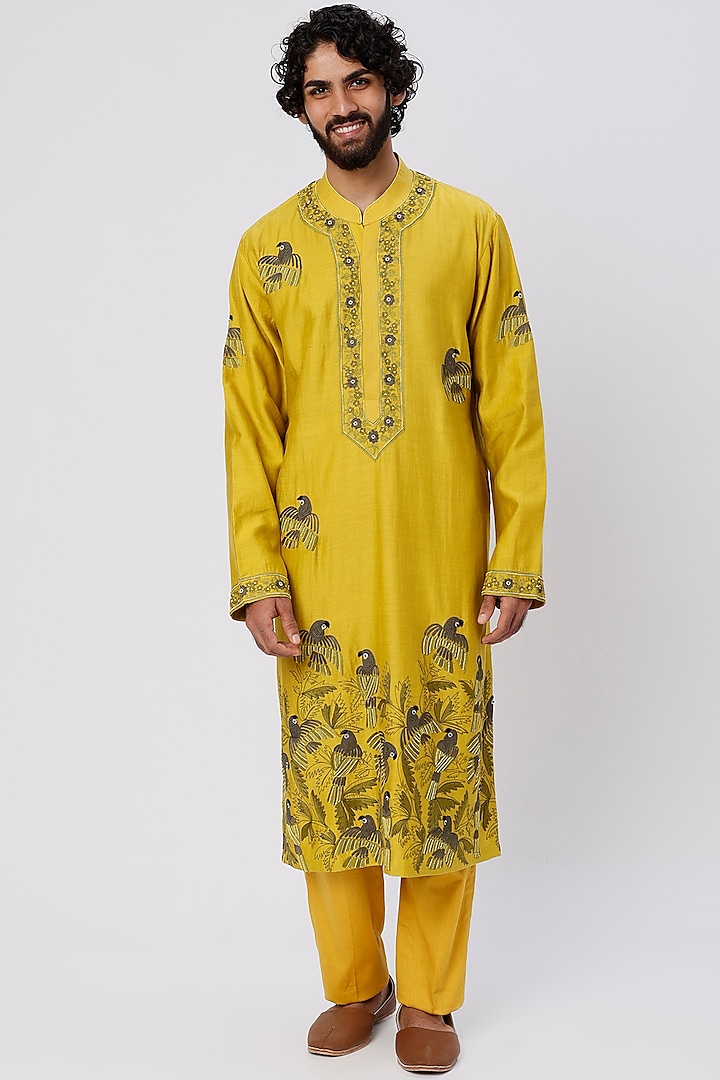 Mustard Embroidered Kurta Set by WABI SABI