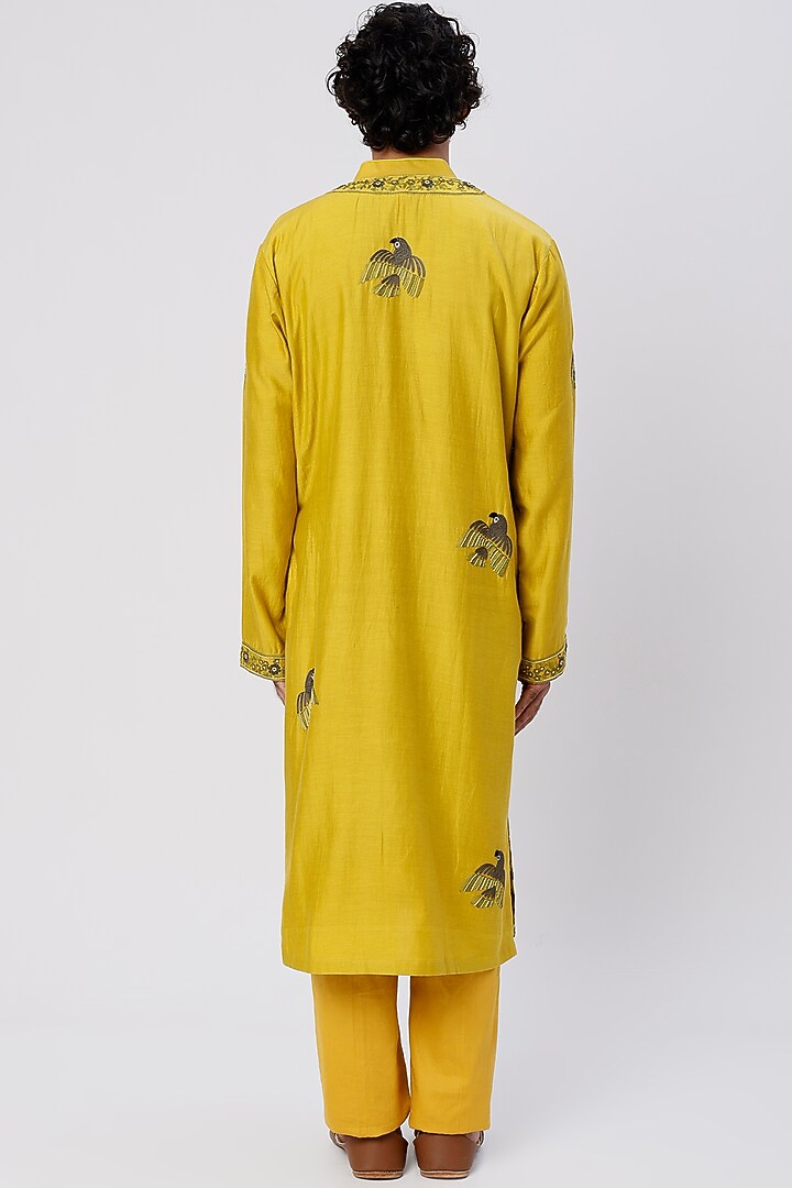 Mustard Embroidered Kurta Set by Wabi Sabi Men at Pernia's Pop Up Shop