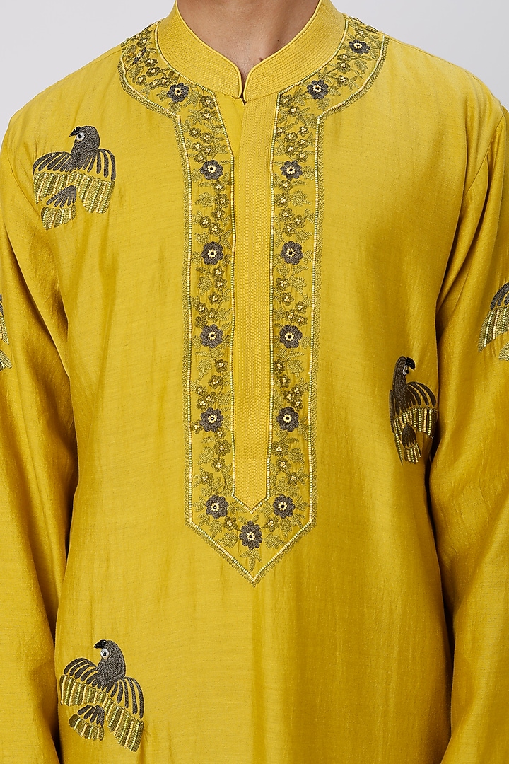 Mustard Embroidered Kurta Set by Wabi Sabi Men at Pernia's Pop Up Shop