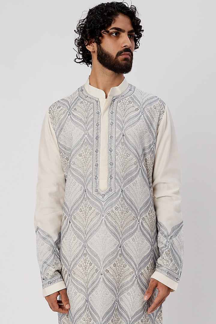 Ivory Aari Embroidered Kuta Set by Wabi Sabi Men at Pernia's Pop Up Shop