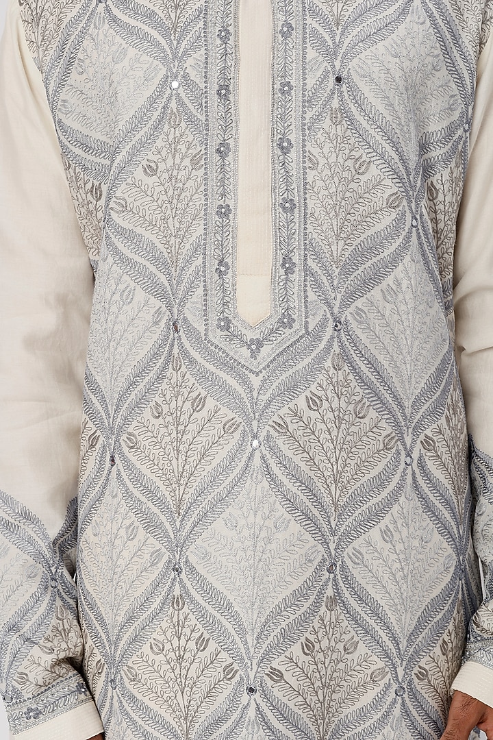 Ivory Aari Embroidered Kuta Set by Wabi Sabi Men at Pernia's Pop Up Shop