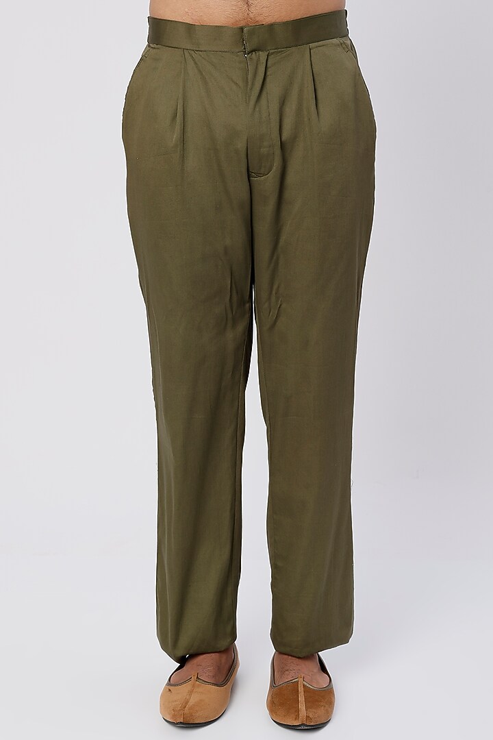 Olive Green Embroidered Kurta Set by Wabi Sabi Men at Pernia's Pop Up Shop