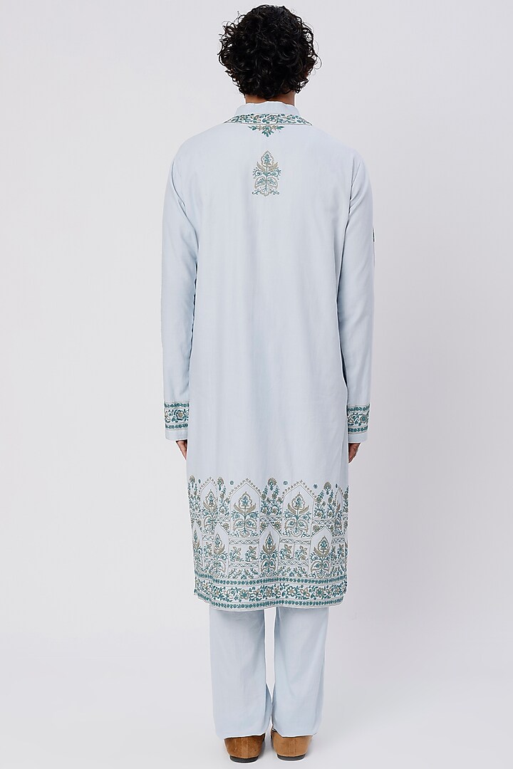 Pale Blue Embroidered Kurta Set by Wabi Sabi Men at Pernia's Pop Up Shop