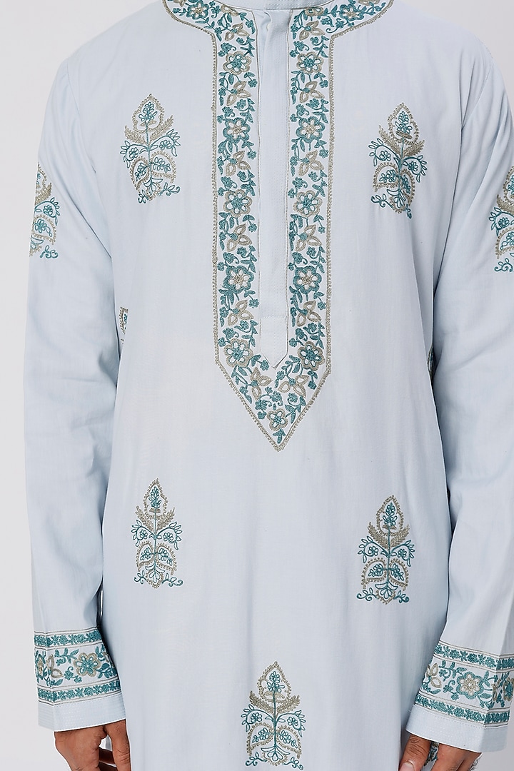 Pale Blue Embroidered Kurta Set by Wabi Sabi Men at Pernia's Pop Up Shop
