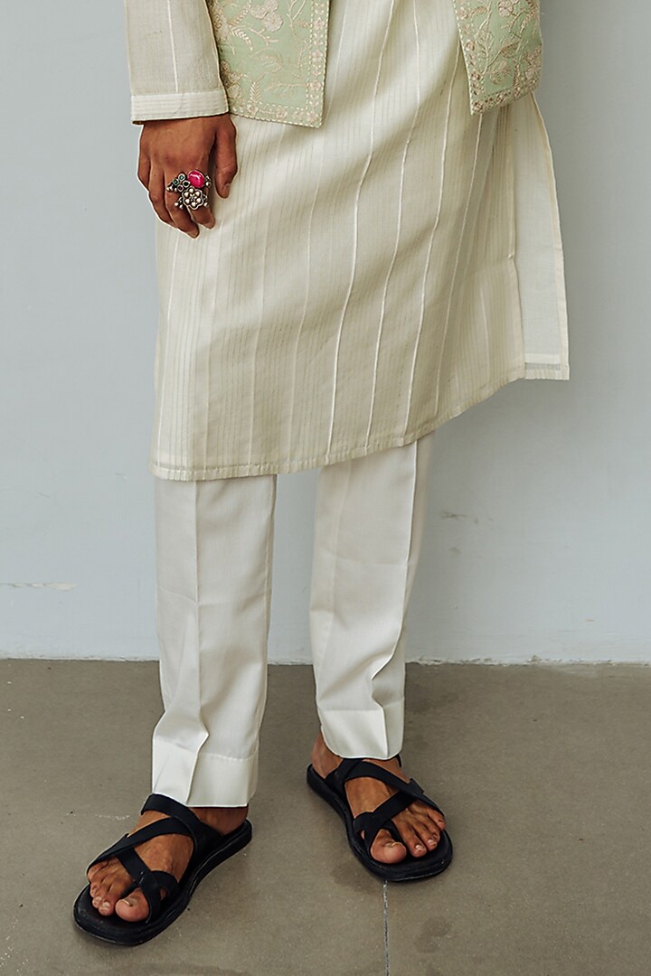 Mint Chanderi Embroidered Wedding Indowestern Set by Wabi Sabi Men at Pernia's Pop Up Shop