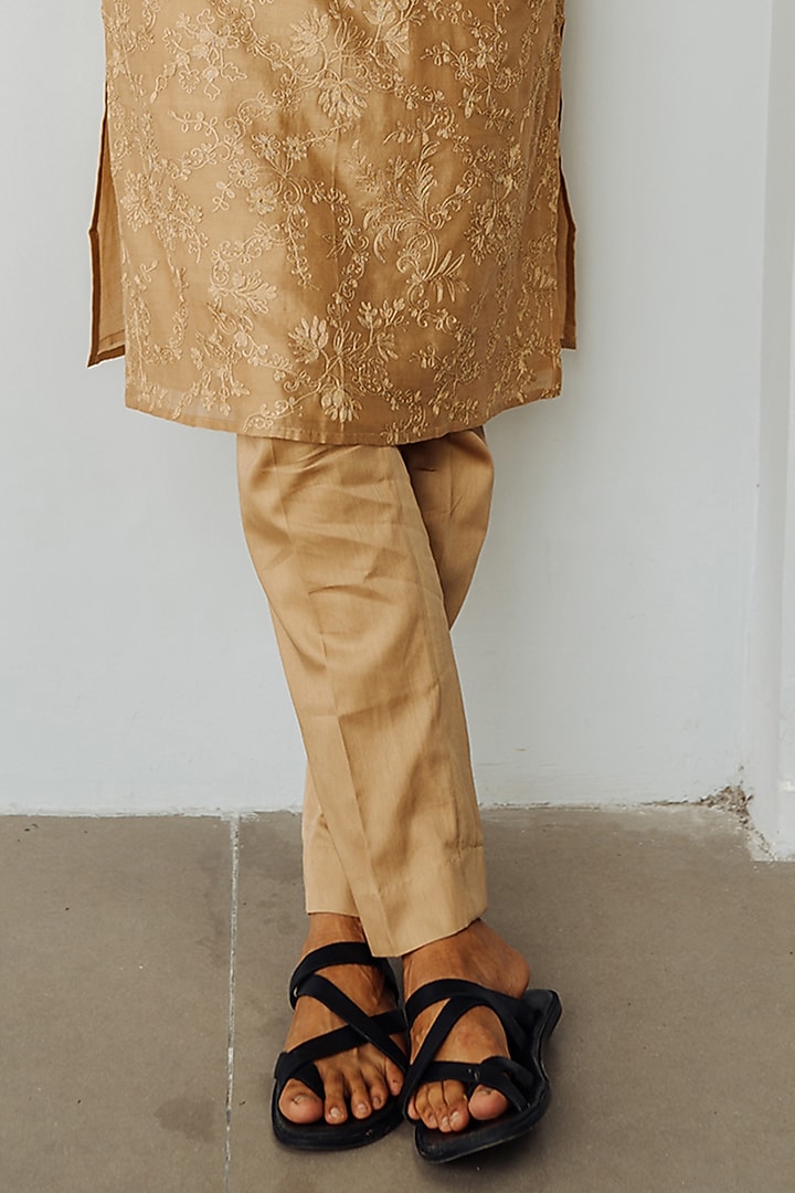 Gold Chanderi Embroidered Kurta Set by Wabi Sabi Men at Pernia's Pop Up Shop