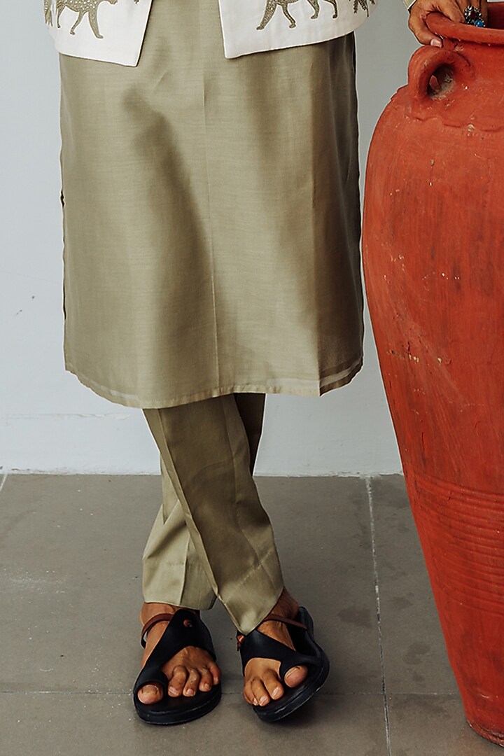White Chanderi Embroidered Wedding Indowestern Set by Wabi Sabi Men at Pernia's Pop Up Shop