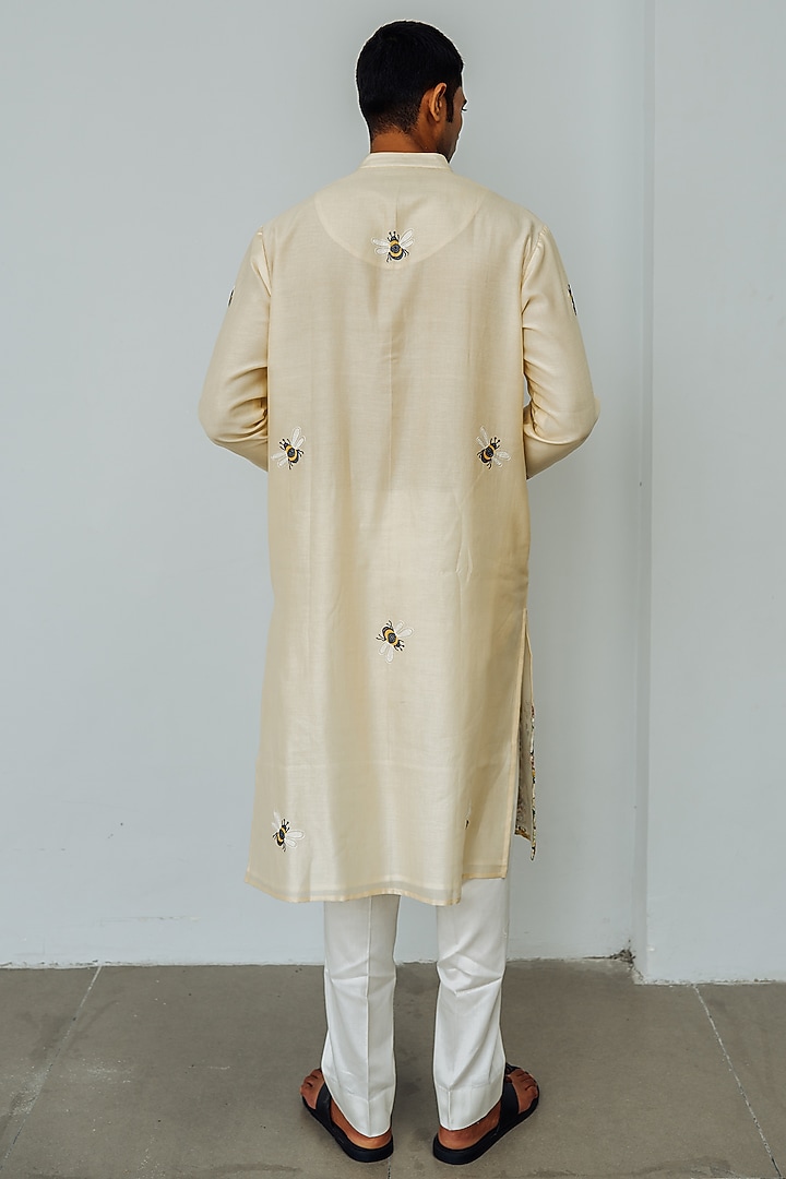 Beige Chanderi Embroidered Kurta Set by Wabi Sabi Men at Pernia's Pop Up Shop