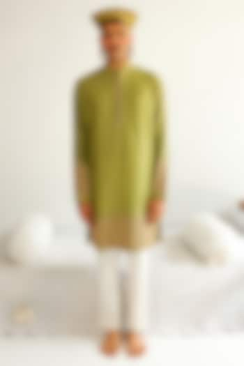 Pale Green Chanderi Handloom Dori Embroidered Kurta Set by WABI SABI at Pernia's Pop Up Shop