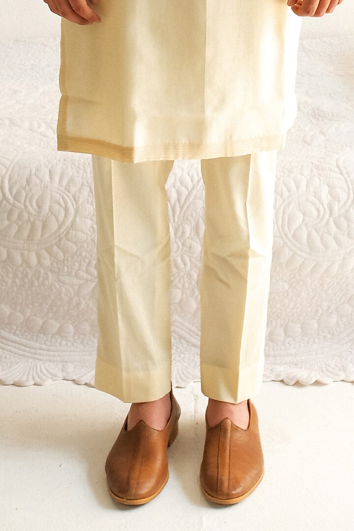 Beige Chanderi Handloom Marodi Embroidered Bundi Jacket Set by Wabi Sabi Men at Pernia's Pop Up Shop