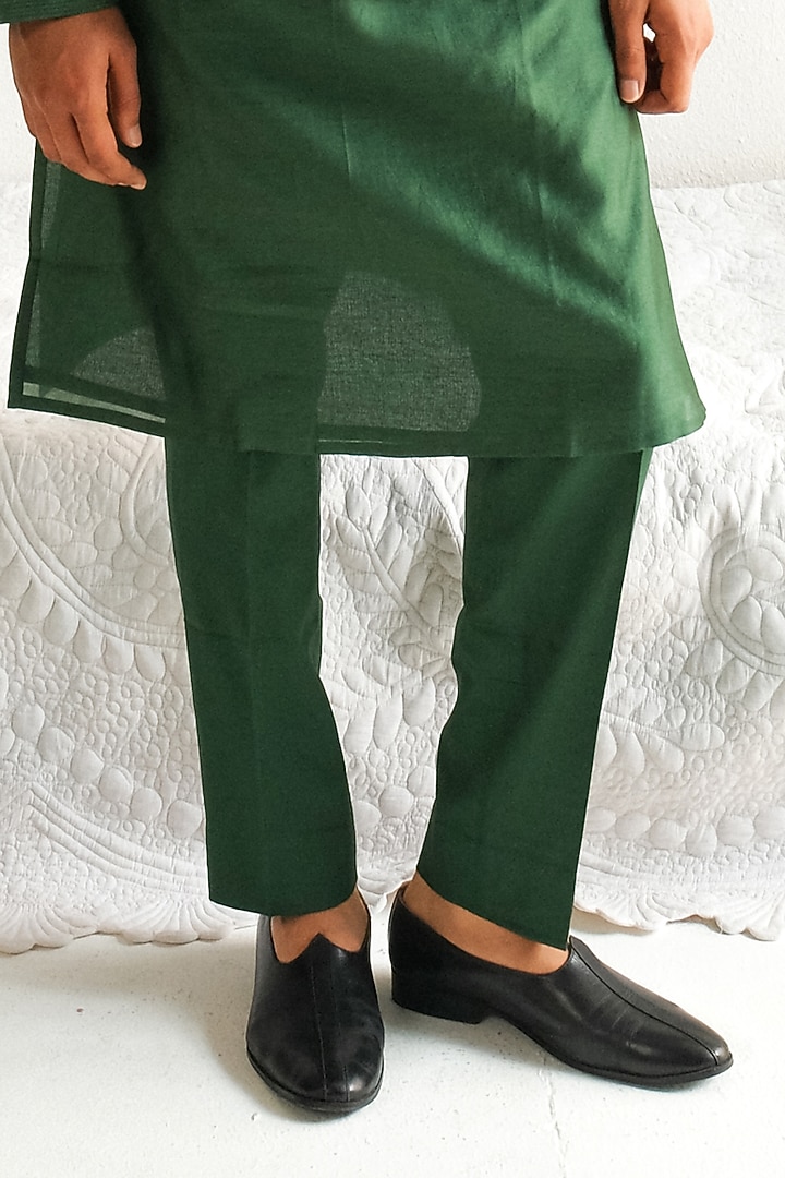 Dark Olive Chanderi Handloom Aari Embroidered Bundi Jacket Set by Wabi Sabi Men at Pernia's Pop Up Shop