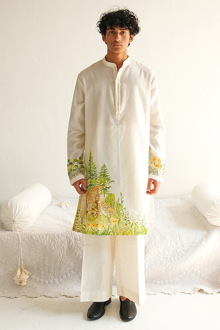 Ivory Chanderi Handloom Handpainted Kurta Set by WABI SABI