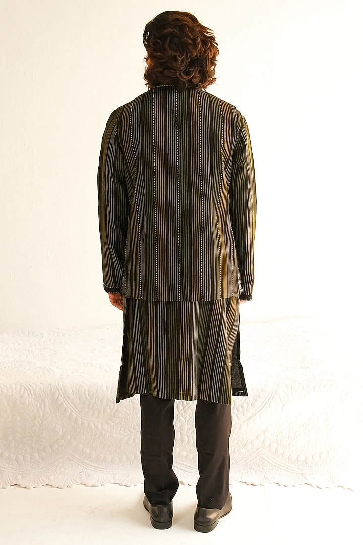 Black Cotton Silk Resham Embroidered Bundi Jacket Set by Wabi Sabi Men at Pernia's Pop Up Shop