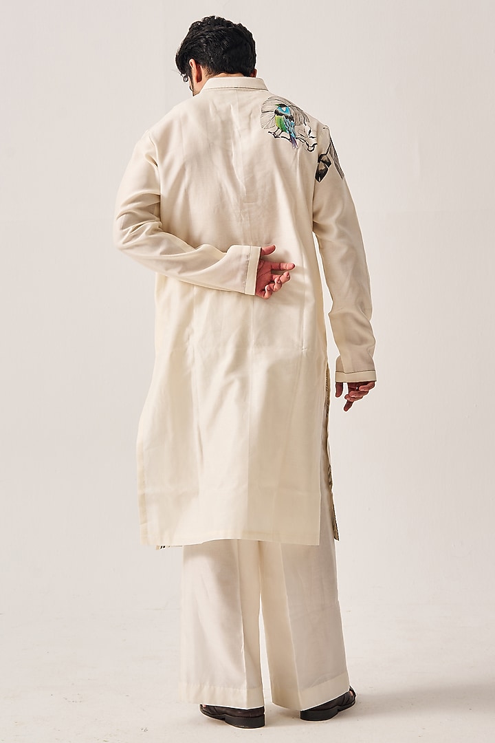Ivory Chanderi Handpainted Handloom Kurta Set by Wabi Sabi Men at Pernia's Pop Up Shop