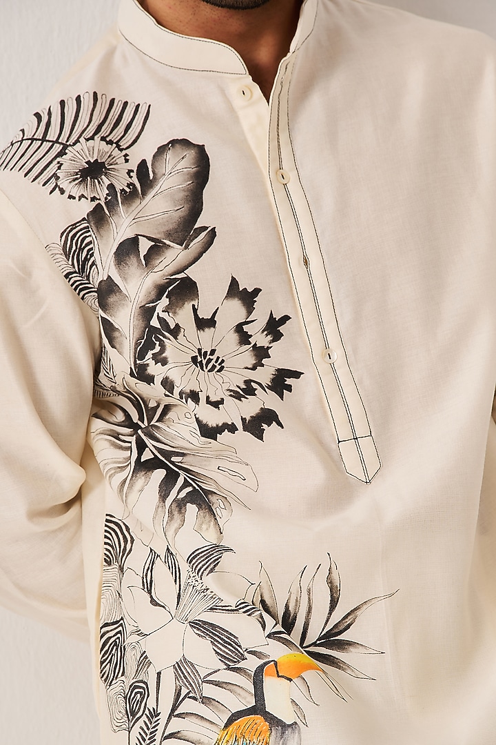 Ivory Chanderi Handpainted Handloom Kurta Set by Wabi Sabi Men at Pernia's Pop Up Shop