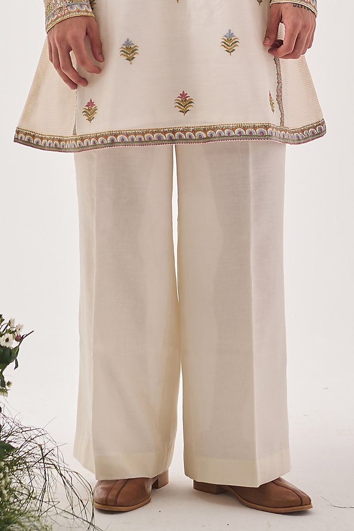 Ivory Chanderi Resham Embroidered Handloom Kurta Set by Wabi Sabi Men at Pernia's Pop Up Shop