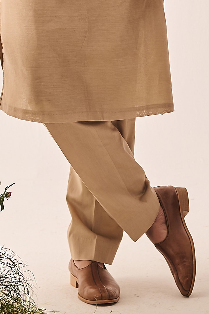 Dark Beige Chanderi Marodi Embroidered Bundi Jacket Set by Wabi Sabi Men at Pernia's Pop Up Shop