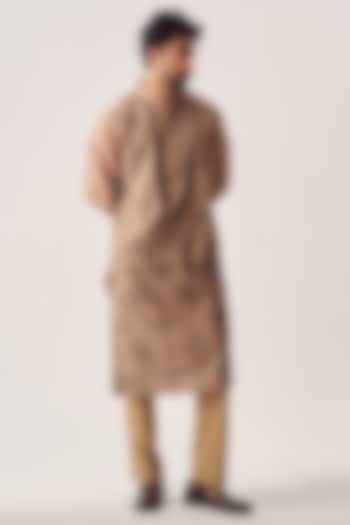 Hazelnut-Colored Chanderi Aari Embroidered Handloom Kurta Set by Wabi Sabi Men at Pernia's Pop Up Shop